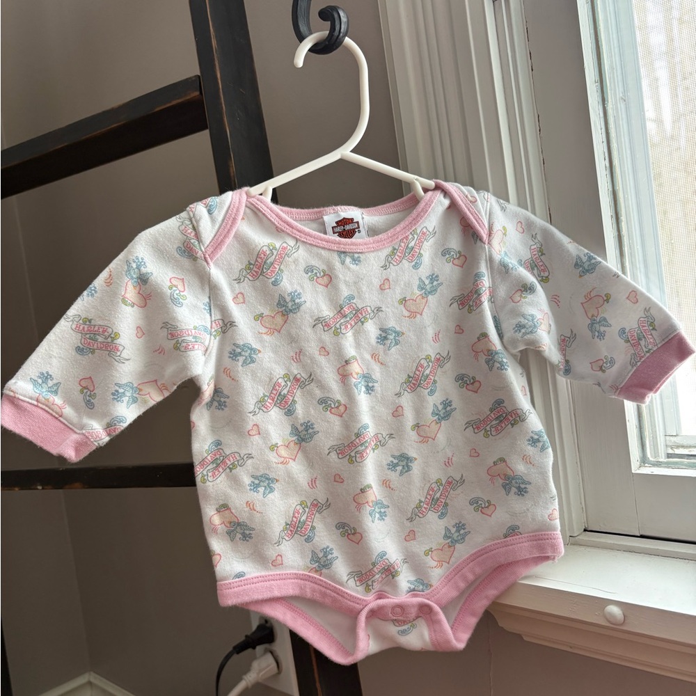 Harley-Davidson Baby Bodysuit Pink White Born To Ride 3–6 Months